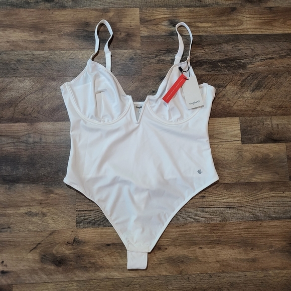 Popilush Women's White Deep V Shapewear Tummy Control Corset Bodysuit Size XL - Picture 5 of 10